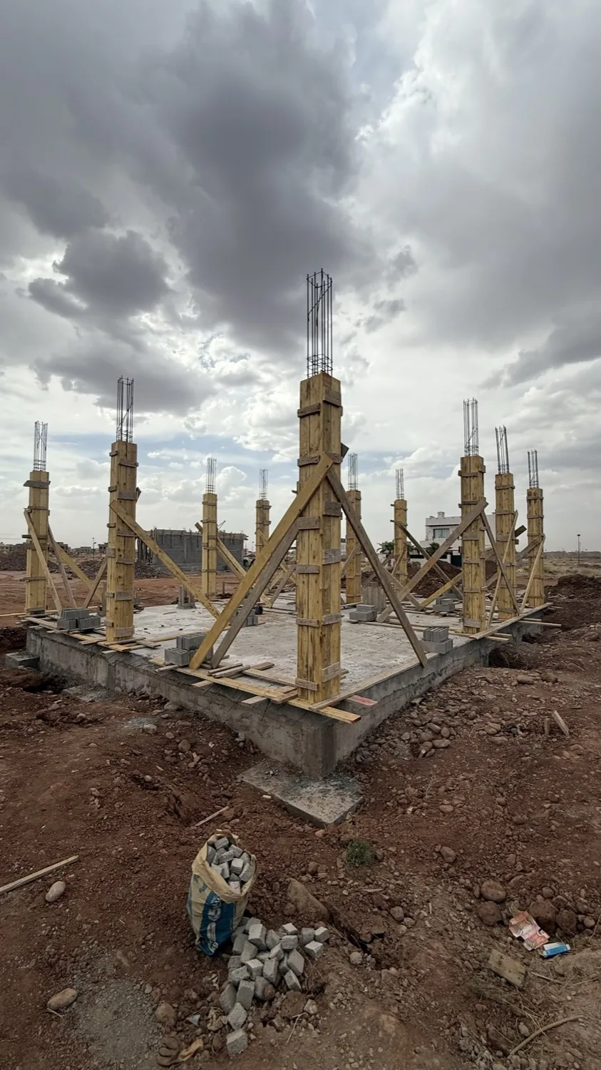 Formwork for a column using timber beams on a WALL Construction site in Marrakech