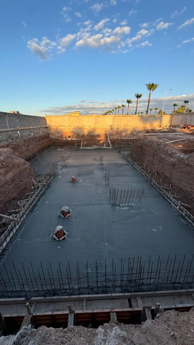 View of a construction site in its early stages in Marrakech (foundations)